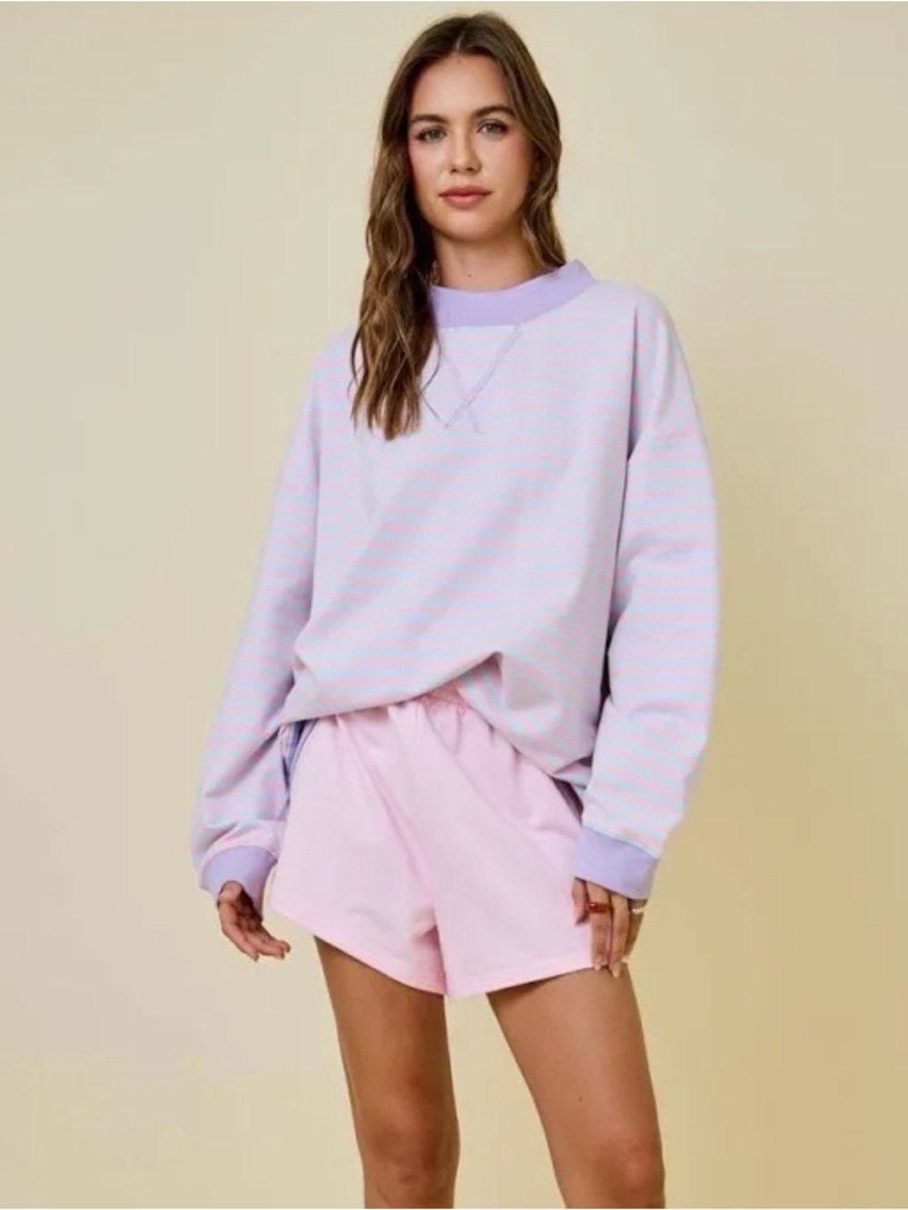 Pastel Baby Blue/pink striped  Pullover Sweatshirt.